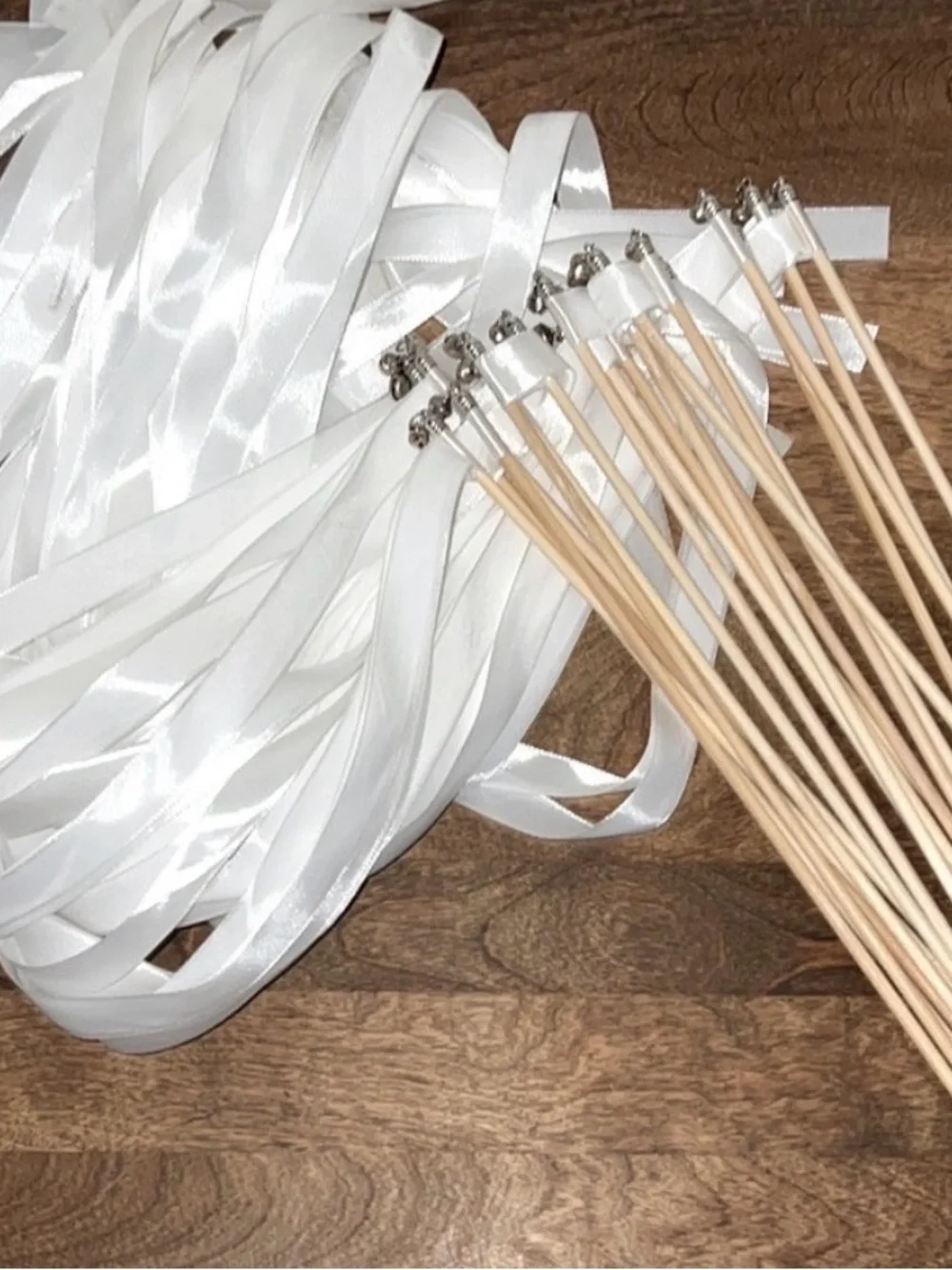 CUSTOM 50 Satin Ribbon Wands Wooden Sticks - DIY Party Favor Set Final Sale